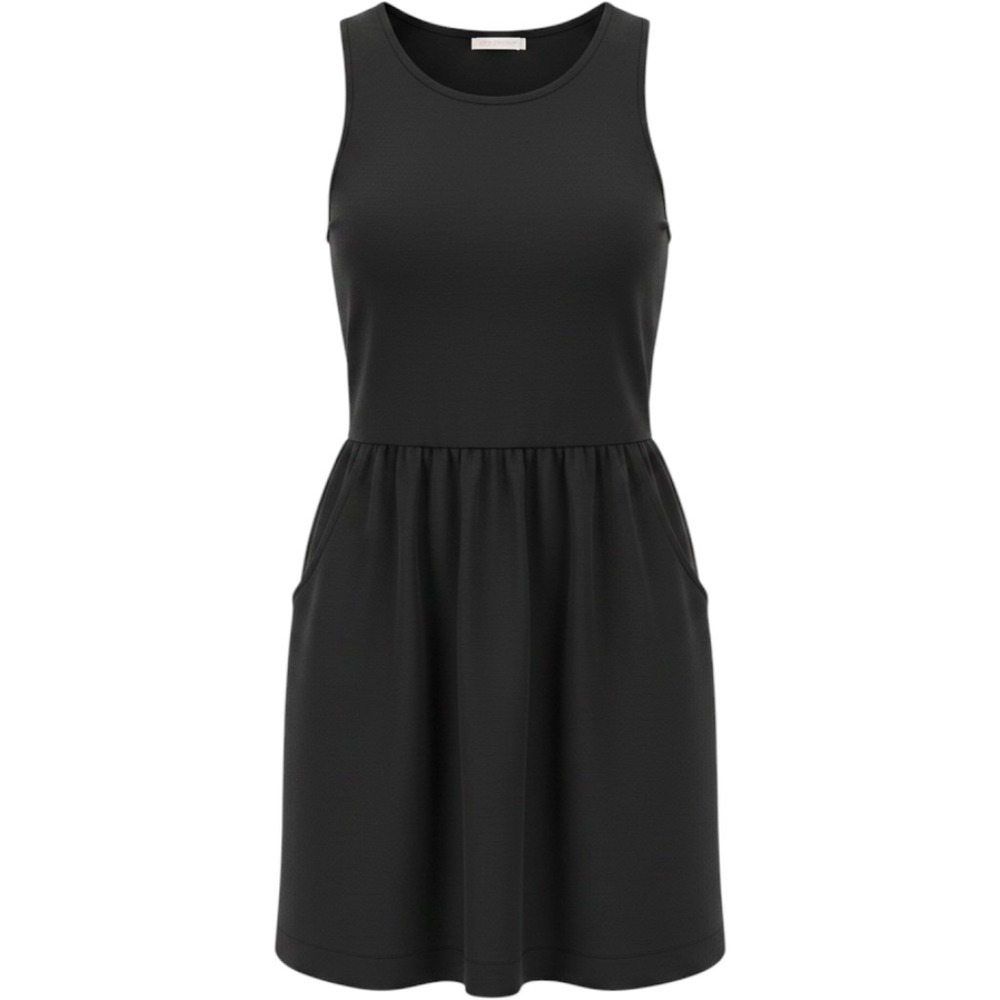 Garnet Hill Women 2 Everyday Sleeveless Fit Flare Peplum Dress Pockets Black